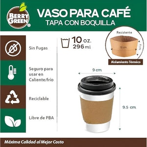 100 Vasos Para Cafe Vasos Polipapel C/tapa+manga 10oz/ 296ml Vasos Desechables Café Vasos Para Cafe Desechable Con Tapa Kraft Vaso Desechable Café Térmico Polipapel Blanco Pasteleriuscl