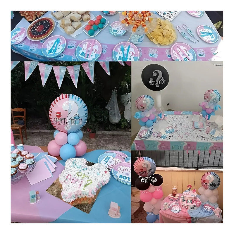 Set Decoración Revelacion De Genero Baby Shower Fiesta 16p/p Revelacion De Sexo Revelacion De Genero Niña O Niño Adornos Globos Girl Boy Globos Negros Globo Revelacion Confeti Cotillon Pasteleriacl