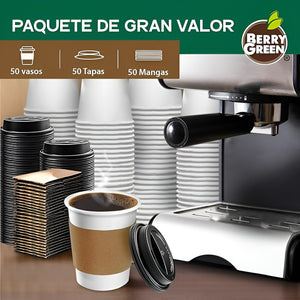 200 Vasos Polipapel Vasos Para Cafe C/tapa+manga 296ml/10oz