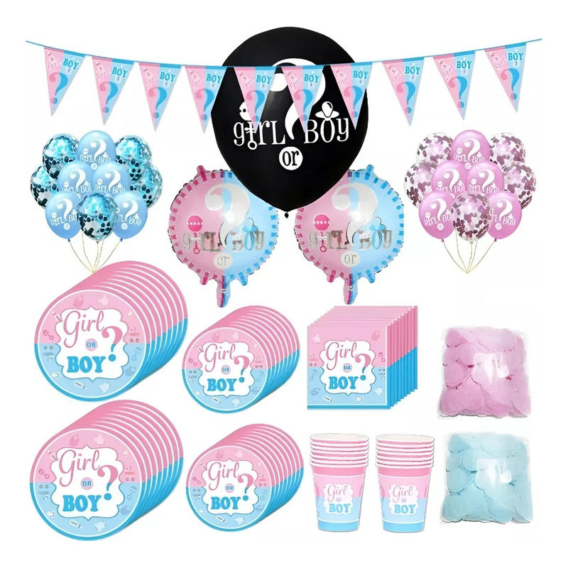 Kit De Decoracion Globos Confetti Baby Shower 16p Revelacion De Genero Niña O Niño Adornos Globos Girl Boy Globos Negros Globo Revelacion Confeti Cotillon Revelacion De Sexo Pasteleriacl