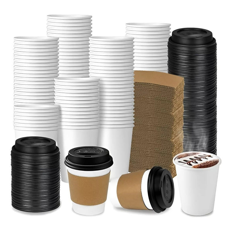 Vaso Cafe Polipapel Vaso Kraft Vaso C/tapa+manga 12oz 50und Vasos Para Cafe Vaso Desechable Termico Polipapel Balnco Pasteleriacl