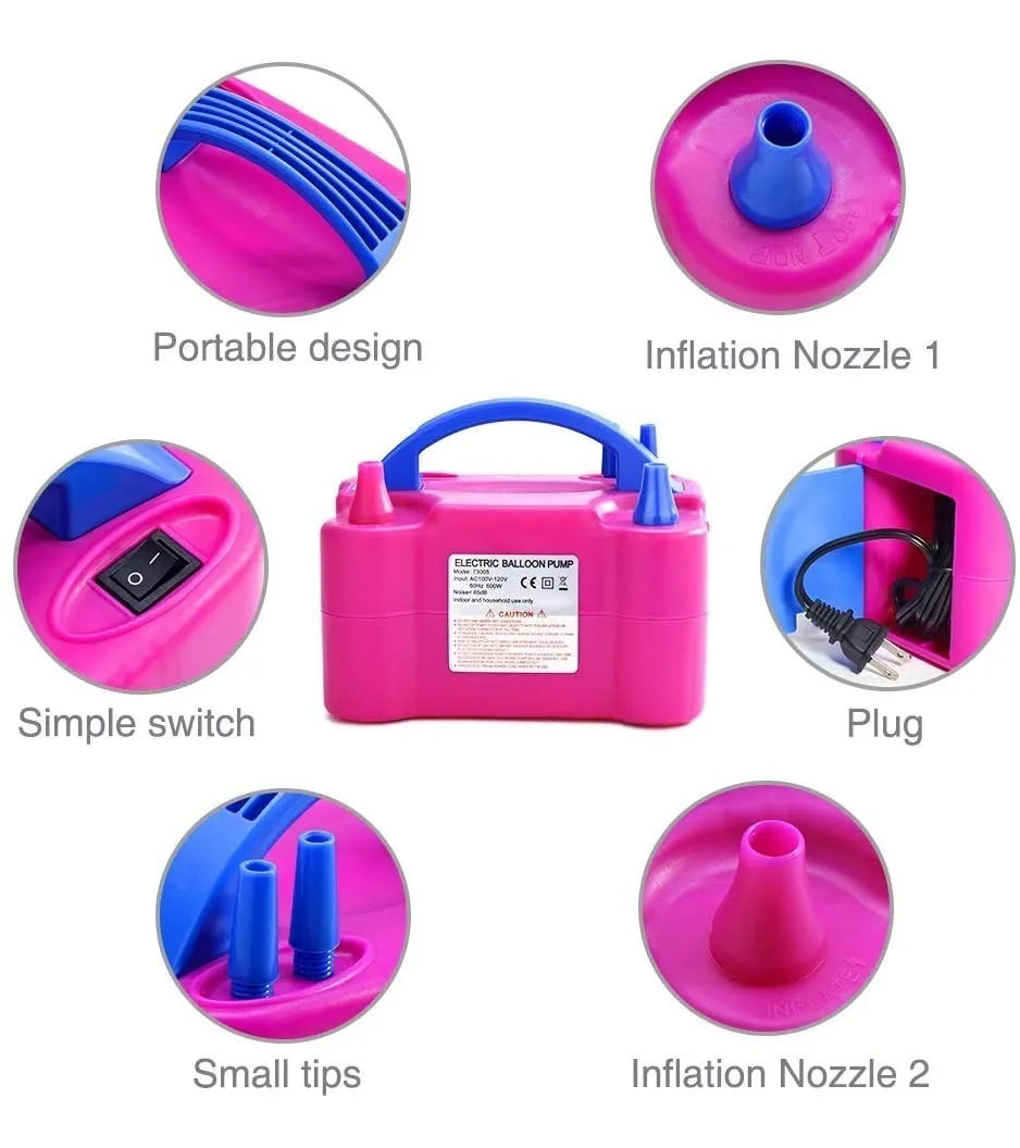 Bomba de globo de aire eléctrica, aGPtek portátil dual inflador de boquilla  portátil dual/soplador para decoración de fiestas, 110 V 600 W rosa, rojo